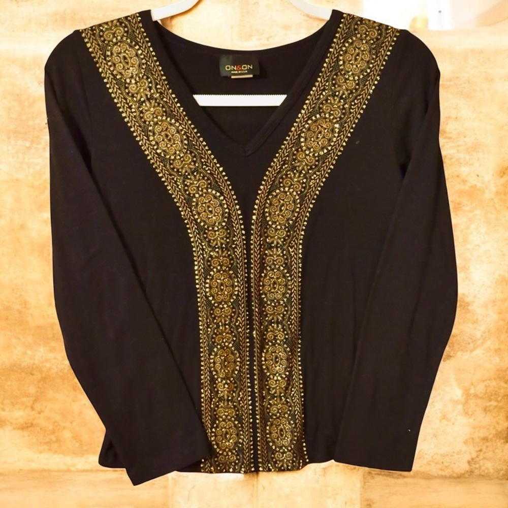 Black and Gold Embellished Women's Top